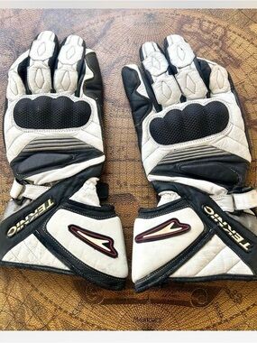 Teknic Men's Black and White Motorcycle Gloves SZ L